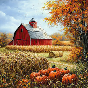 Hello Fall Autumn Thanksgiving Rural Barn Pumpkins Napkins