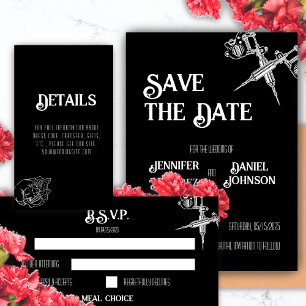 Black and White Skull Tattoo Wedding Invitation