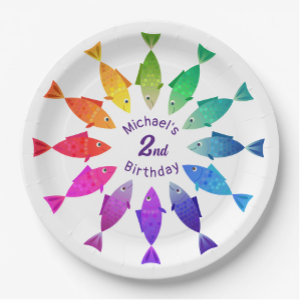 Rainbow fish in ocean cute colorful pattern  paper plates