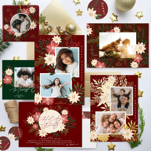 Elegant Poinsettia Merry Christmas Watercolor Classic Round Sticker