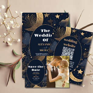Photo Midnight Blue Gold Celestial Wedding Save The Date