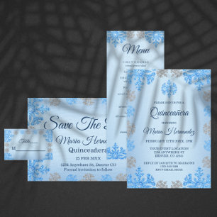 Quinceañera Ice Blue Silver Winter Snowflake Thank You Card