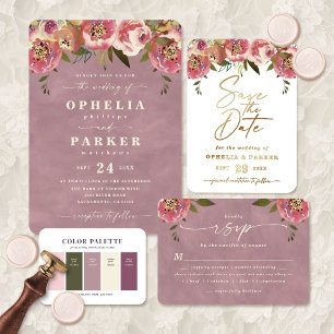 Dusty Pink Mauve Ivory Wedding Color Palette Card