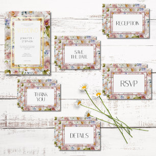 Rustic Pastel April Watercolor Floral Wedding Foil Invitation