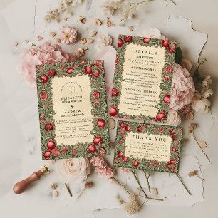 Vintage Pomegranate Garden Wedding Thank You Card