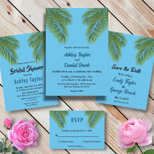 Navy Tropical Palm Blue Beach Destination Wedding Save The Date