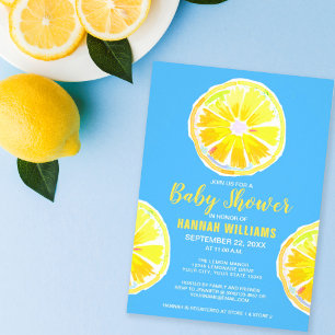 Virtual Lemon Watercolor Slices Pink Baby Shower Invitation