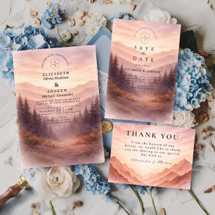 Rustic Woodland Mountain Scene Wedding Thank You Card