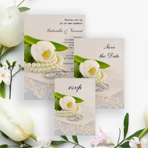 White Tulip, Pearls and Rings Wedding RSVP