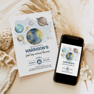 Space Birthday Moon Stars Planets Galaxy Boy Party Invitation
