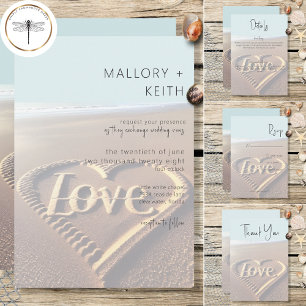 Modern Beach with Heart Vellum Style Wedding Thank You Card
