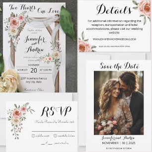 Two Heart One Love Rustic Arbor Roses Reply Card