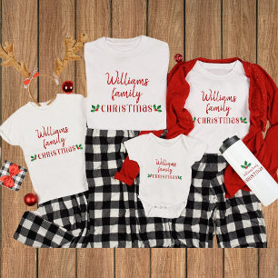Family Christmas red holly matching womens t-shirt