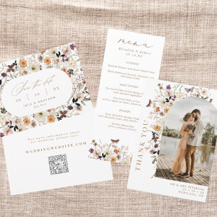 Boho Fall Wild Flowers Wedding Rose Foil Invitation