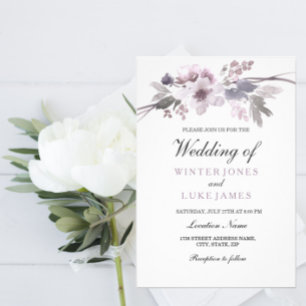 Purple Winter Watercolor Floral Wedding Invitation