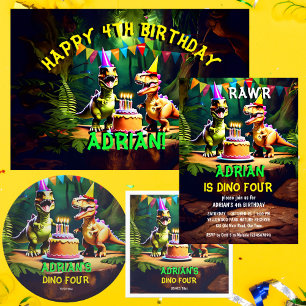 Dino four dinosaur happy birthday template banner