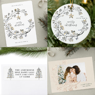 Organic Wreath Multi Photo Collage Year in Review Holiday Card