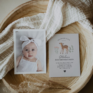 Woodland Fawn Flowers Birthday Invitation