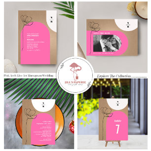 Hot Pink Arch Floral Monogram Foil Foil Invitation