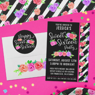 Edgy Roses & Modern Stripes Trendy Birthday Party Envelope