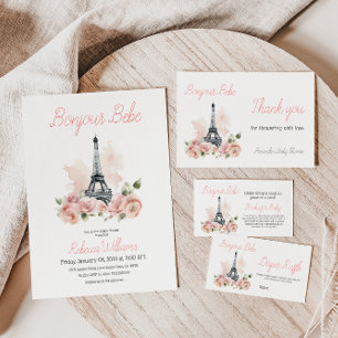 Bonjour Bebe Pink Paris Floral Girl Baby Shower Invitation