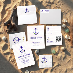 Nautical Floral Stripes Wedding Invitation