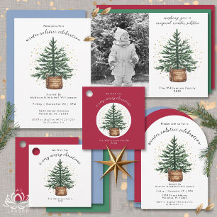 Modern Watercolor Christmas Tree Minimal Simple Label