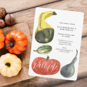 Autumn Colorful Watercolor Pumpkins Birthday Party Invitation