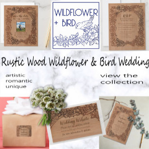 Fall Light Brown Rose & Love Bird Border Wedding Invitation