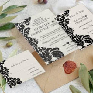Black Damask Wedding Invitations