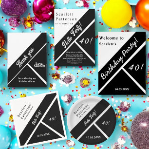 Elegant Black And White Modern Chic 40th Birthday Paper Plates