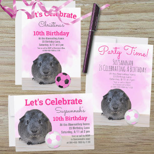 Girly Child Birthday Guinea Pig Pink Soccer Ball Wrapping Paper Sheets