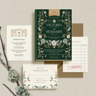 Vintage Library Book Wedding Foil Invitation