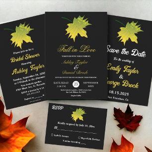 Elegant Rustic Fall Leaves Black And White Wedding Napkins