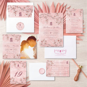 Peach Blossoms Double Happiness Chinese Wedding Envelope