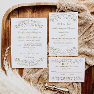 Vintage Antique Gold Flourish Wedding RSVP Card