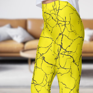 Chic White and Black Fracture Pattern Leggings
