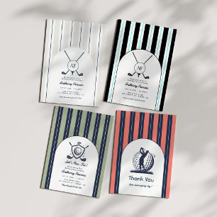 Black, White & Electric Blue Monogram Preppy Golf Invitation