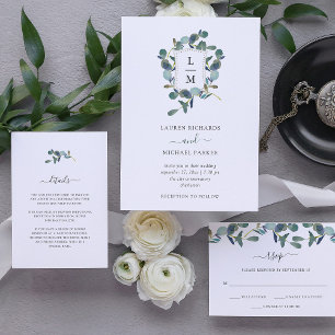 Eucalyptus Crest   Watercolor Wedding Invitation