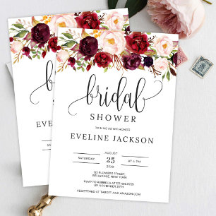 Marsala burgundy blush pink floral rise and shine invitation