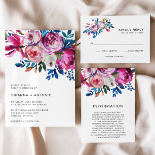 Elegant Pink Floral Modern Wedding Invitation