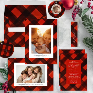 Christmas Painted Red Black Plaid Photo Frame Holiday Card