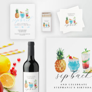Fun Sip Back Cocktails 50th Birthday Party  Invitation