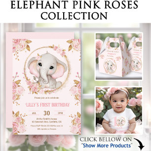 Cute Elephant Pink Flowers Girl Name Baby T-Shirt
