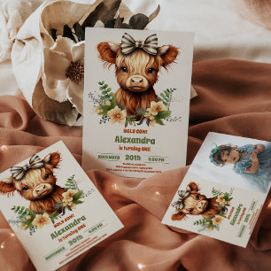 Farm Holy Cow Highland 1st Birthday Photo Invitation
