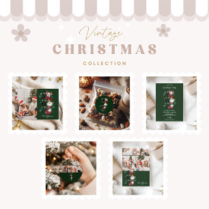 8 Photo Retro Gingham Santa & Friends Christmas Holiday Card