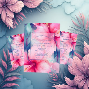 fuchsia hawaiian tropical floral hibiscus wedding invitation