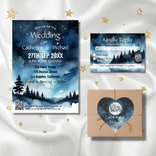 Watercolor Blue Starry Night Sky Celestial Wedding Invitation