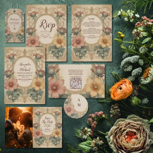 Photo Olive & Orange Wedding Vintage Art Nouveau  Thank You Card