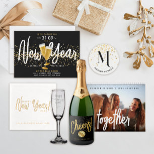 Glam Modern Script Happy New Year Business Company Foil Napkins